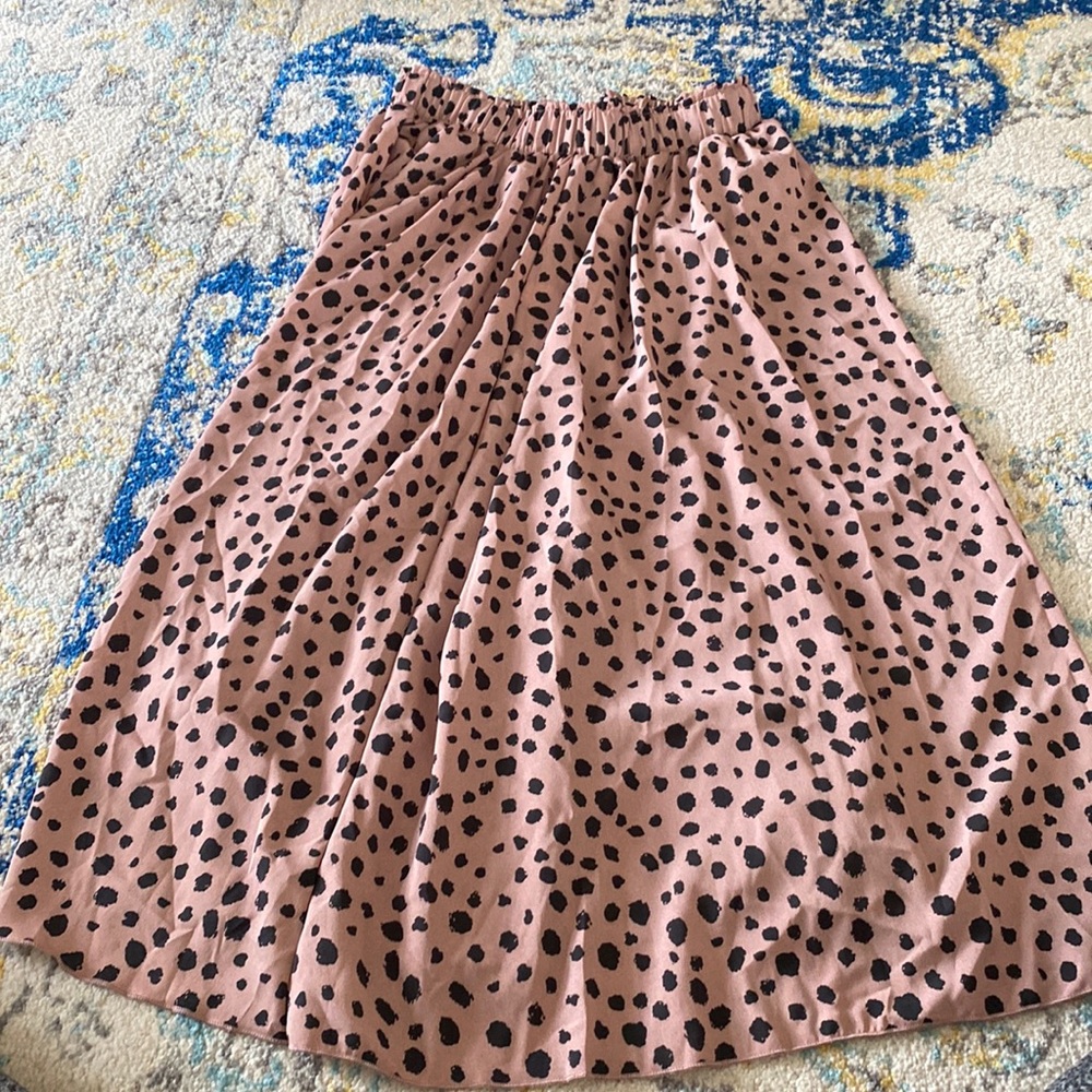 Womens Pink leopard print maxi- Midi Skirt - Elastic Waist